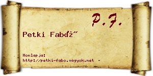 Petki Fabó névjegykártya